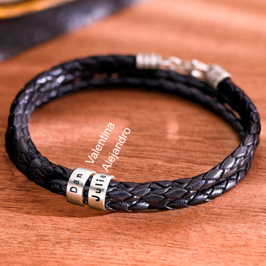 Pulsera 2 vueltas con 2 aros de plata grabado